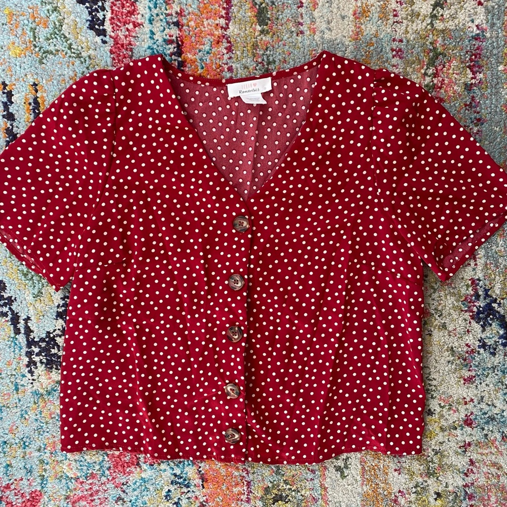 Cropped polka dot button up blouse